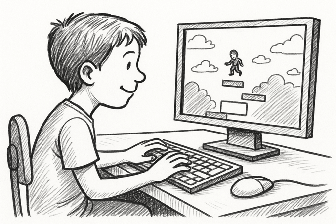 child playing a typing game