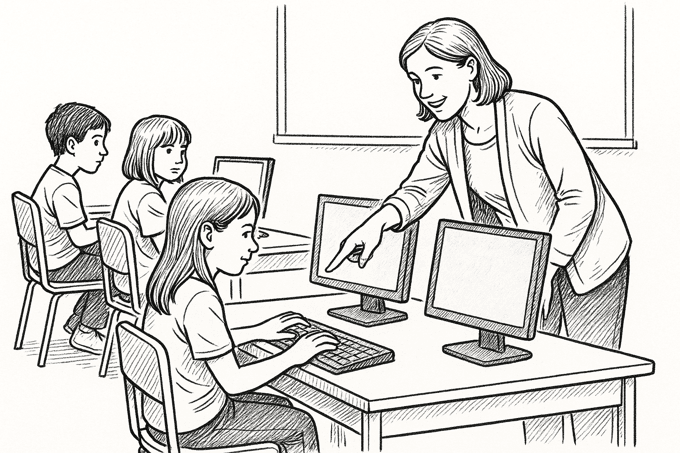 kids typing in classroom